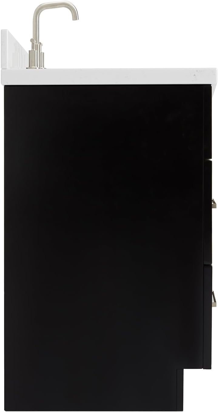 ARIEL Hamlet 42 in. Right Offset Oval Sink Bathroom Vanity with Carrara White Quartz Countertop 1.5 Edge in Black
