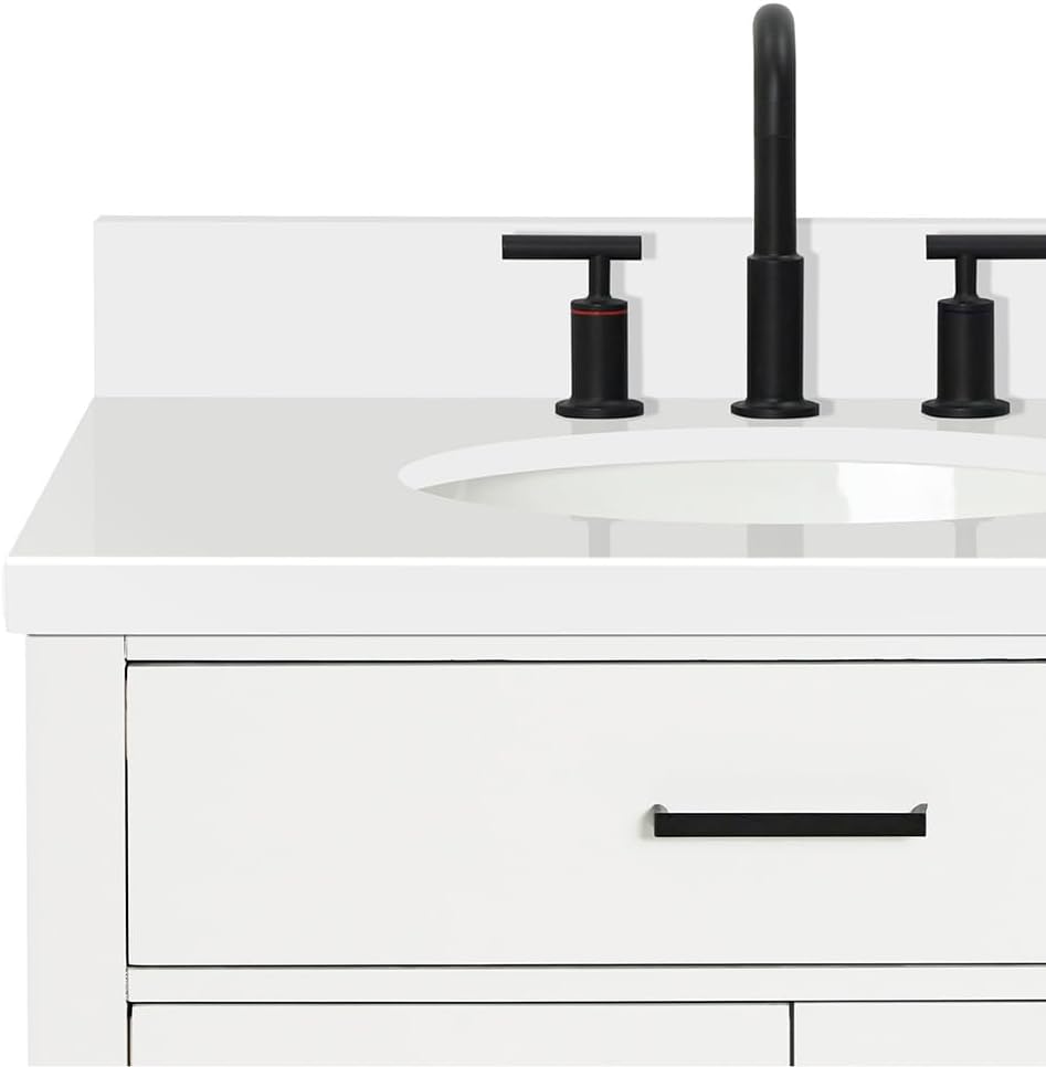 ARIEL Hepburn 30-inch Bathroom Vanity with Sink,Solid Wood, 1.5-inch Pure White Quartz Countertop & Backsplash, Single Oval Porcelain Sink, 2 Soft Closing Doors, 1 Dovetail Drawers, White