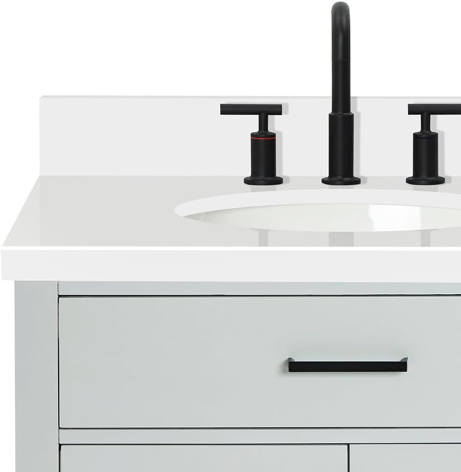 ARIEL Hepburn 30-inch Bathroom Vanity with Sink,Solid Wood, 1.5-inch Pure White Quartz Countertop & Backsplash, Single Oval Porcelain Sink, 2 Soft Closing Doors, 1 Dovetail Drawers, Grey