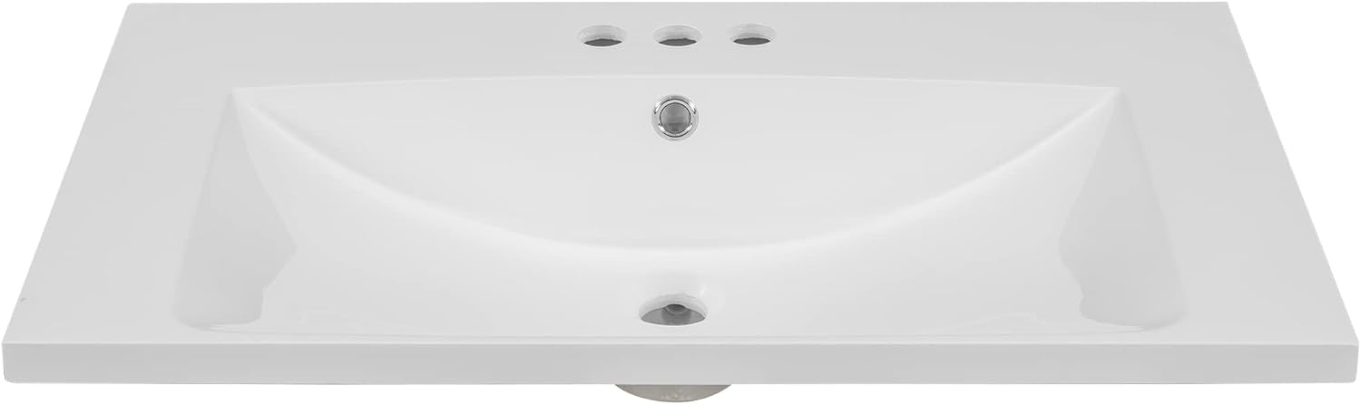 Harper & Bright Designs 24' Bathroom Vanity Top, Single Bathroom Vanity Top with Undermount Rectangular Middle Sink, Pre-Drilled 4 Inch Faucet Hole Vanity Top, (Faucet&Cabinet Not Included)