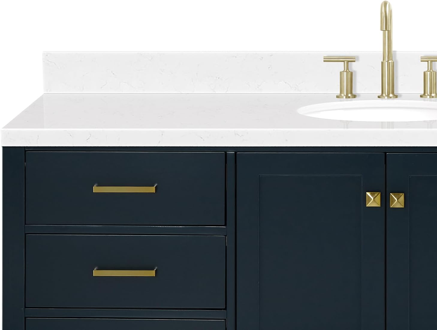 ARIEL Cambridge 66-inch Bathroom Vanity with Sink,Solid Wood, 1.5-inch Carrara White Quartz Countertop, Single Oval Porcelain Sink, 2 Soft Closing Doors, 9 Dovetail Drawers, Midnight Blue