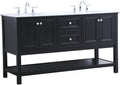 Pemberly Row 60' Double Sink Bathroom Vanity, Solid Poplar Wood, Black Finish, Carrara White Marble Top, 33.75' H x 60' W x 22' D, Two Drawers, Two Cabinets, Soft Close, Contemporary Freestanding