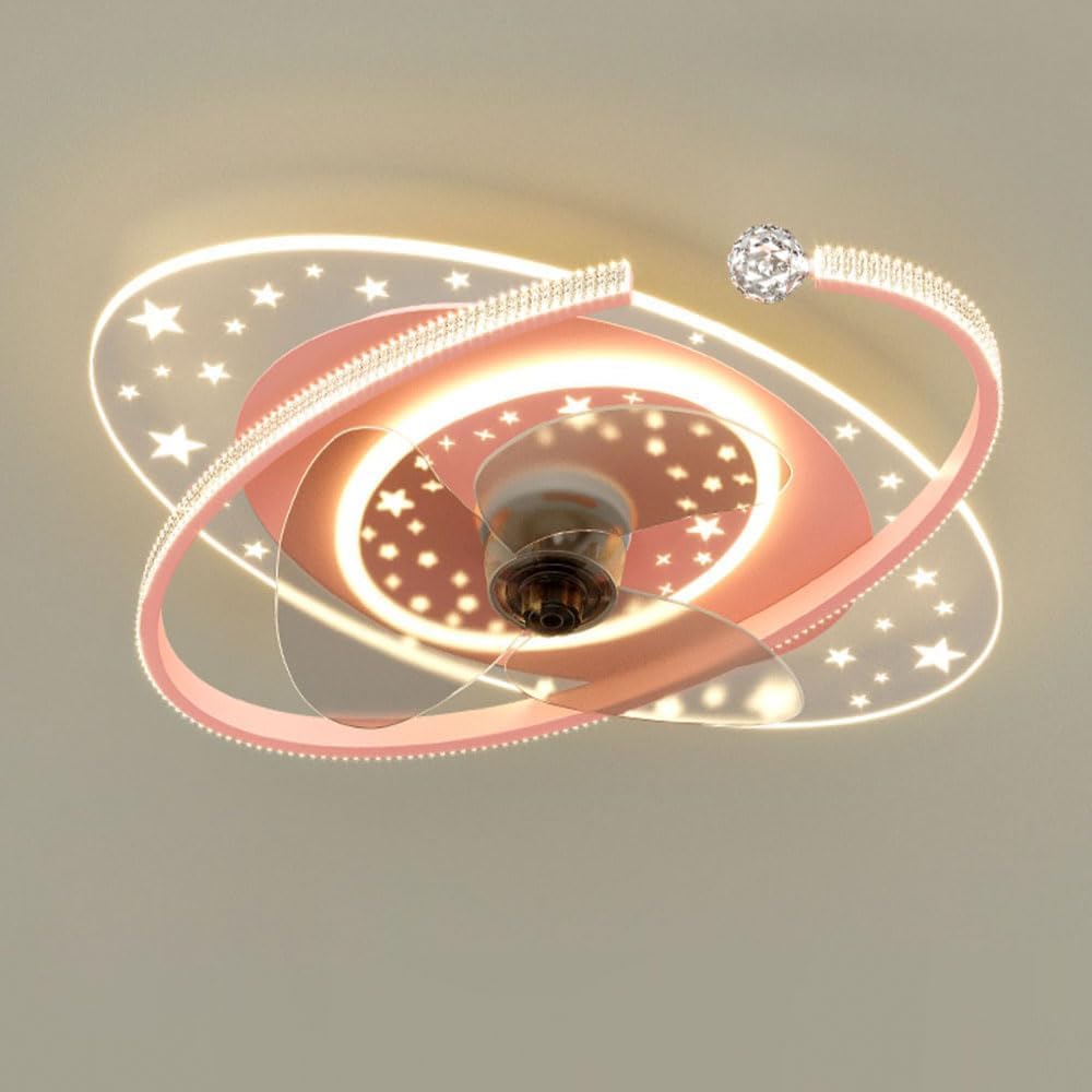 Kids Ceiling Fan with Lights Remote Dimmable 48W LED Ceiling Lights Fan Lighting Pink Mute Ceiling Fans Indoor 6 Speeds Fan Ceiling with Light for Girls Room Bedroom