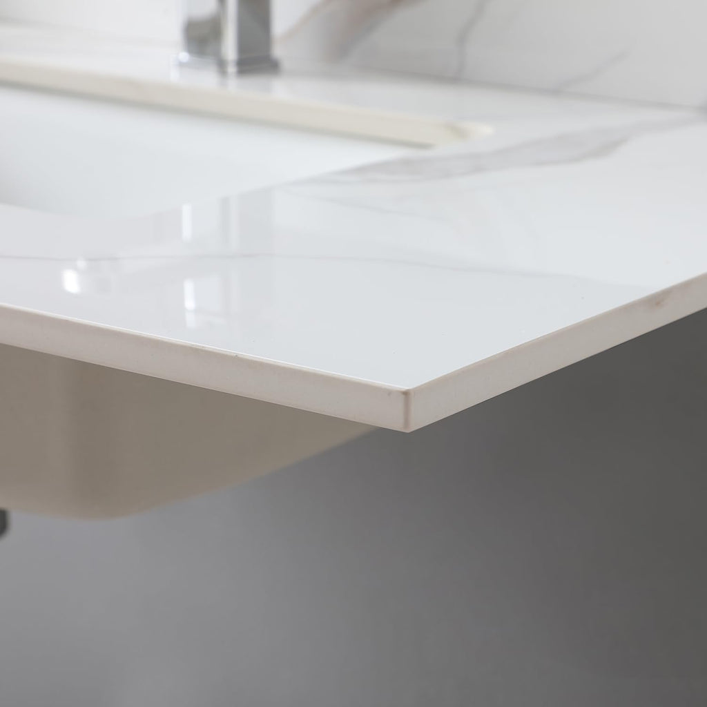 Leavader Sintered Stone Vanity Sink Top - 31 x 22 Inch Three Holes Vanity Top with Undermount Ceramic Sink & Backsplash, Marble Bathroom Countertops Vanity Top with Sink, Carrara Gold