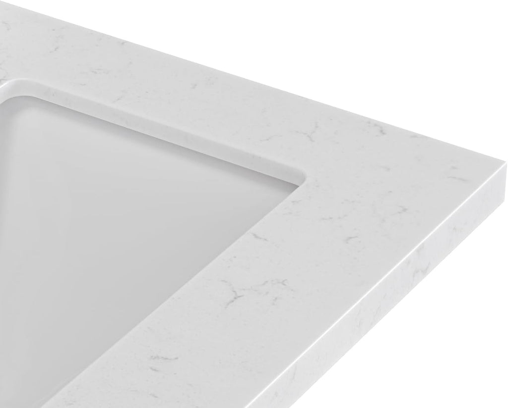 ARIEL Hepburn 36-inch Bathroom Vanity with Sink,Solid Wood, 1.5-inch Carrara White Quartz Countertop, Single Rectangular Porcelain Sink, 2 Soft Closing Doors, 5 Dovetail Drawers, Vintage Green