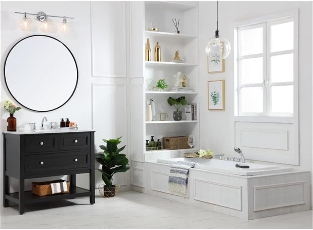 Pemberly Row Contemporary 36' Bathroom Vanity, Solid Poplar Wood Base, Carrara White Marble Top, Hand-Painted Black Finish, Porcelain Undermount Sink, Soft-Close Drawer, Storage Shelf, Free-Standing