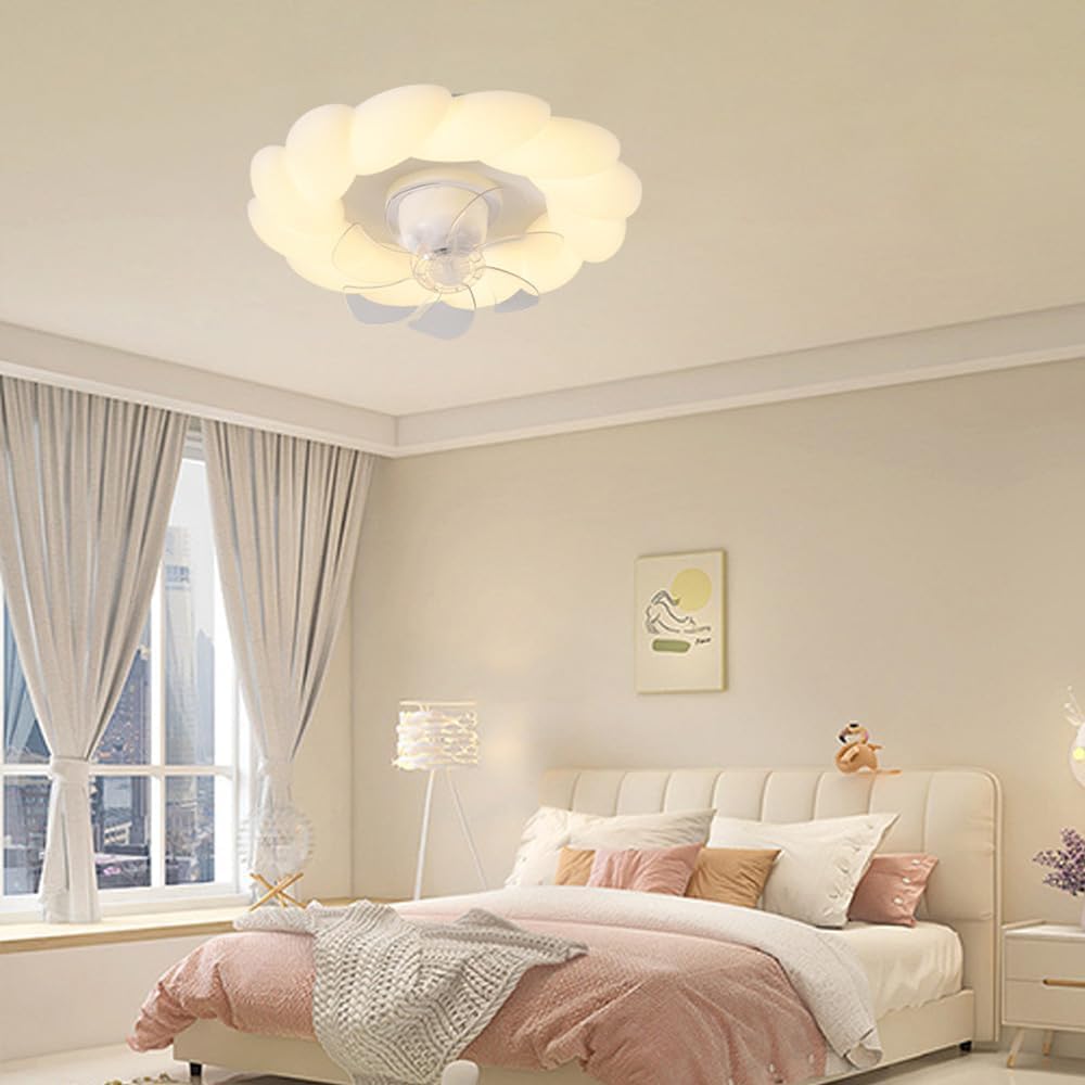 Mid Century Modern Ceiling Fan with Light Flush Mount Dimmable LED Ceiling Fan Light with Remote Reversible Fan 360° Oscillating Fan Light for Girls Bedroom Kitchen Living Room Dining Room