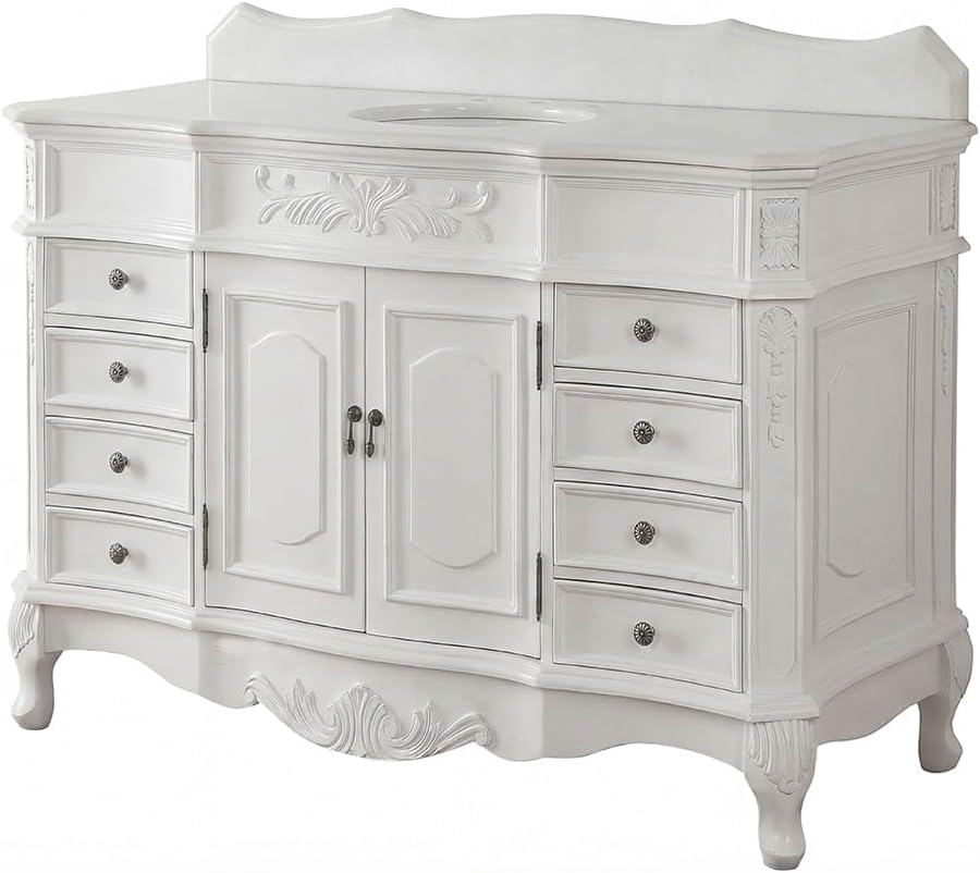 56 Inch Morton Antique Style White Single Sink Bathroom Vanity | White Quartz Top - CF-2815W-AW-56