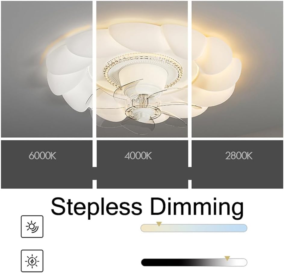 Mid Century Modern Ceiling Fan with Light Flush Mount Dimmable LED Ceiling Fan Light with Remote Reversible Fan 360° Oscillating Fan Light for Girls Bedroom Kitchen Living Room Dining Room