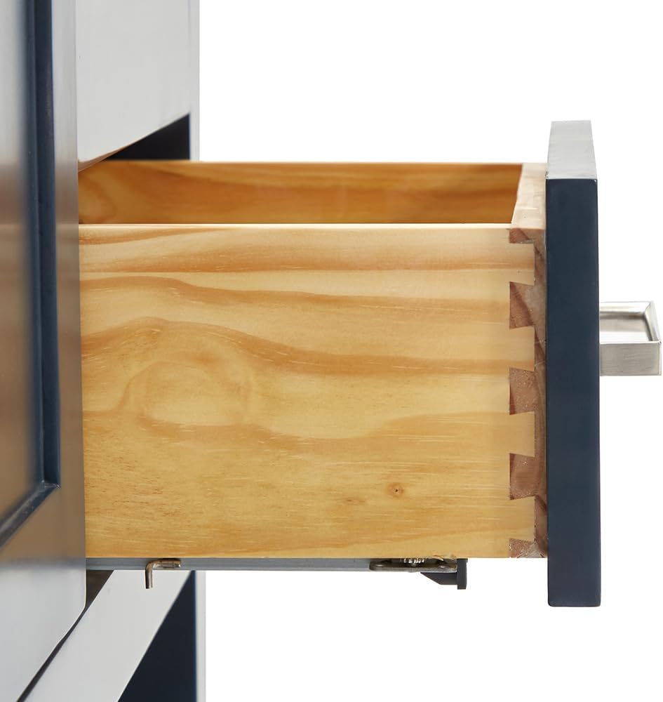 ARIEL Magnolia 54-inch Bathroom Vanity with Sink,Solid Wood, 1.5-inch Italian Carrara Marble Countertop, Single Rectangular Porcelain Sink, 2 Soft Closing Doors, 6 Dovetail Drawers, Midnight Blue
