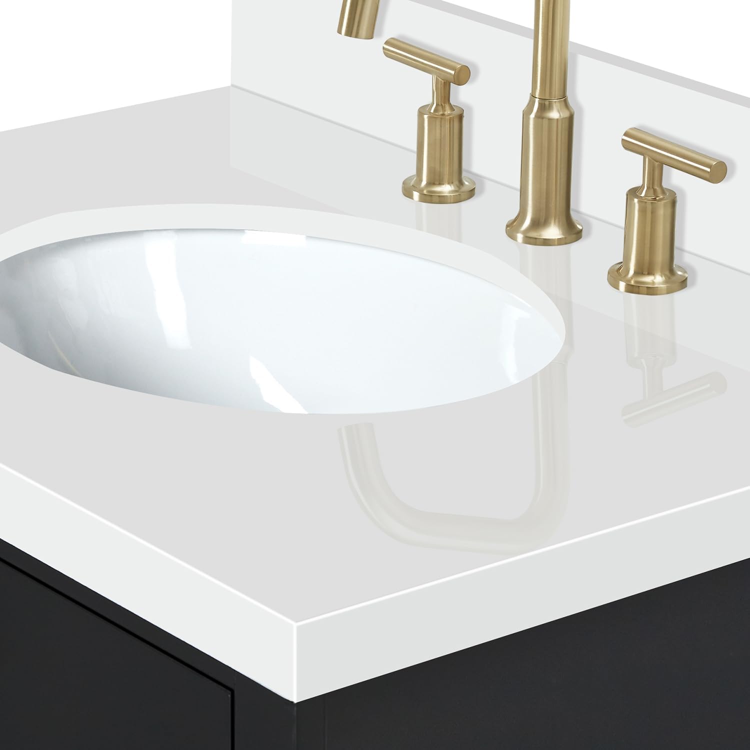 ARIEL Hepburn 30-inch Bathroom Vanity with Sink,Solid Wood, 1.5-inch Pure White Quartz Countertop & Backsplash, Single Oval Porcelain Sink, 2 Soft Closing Doors, 1 Dovetail Drawers, Black