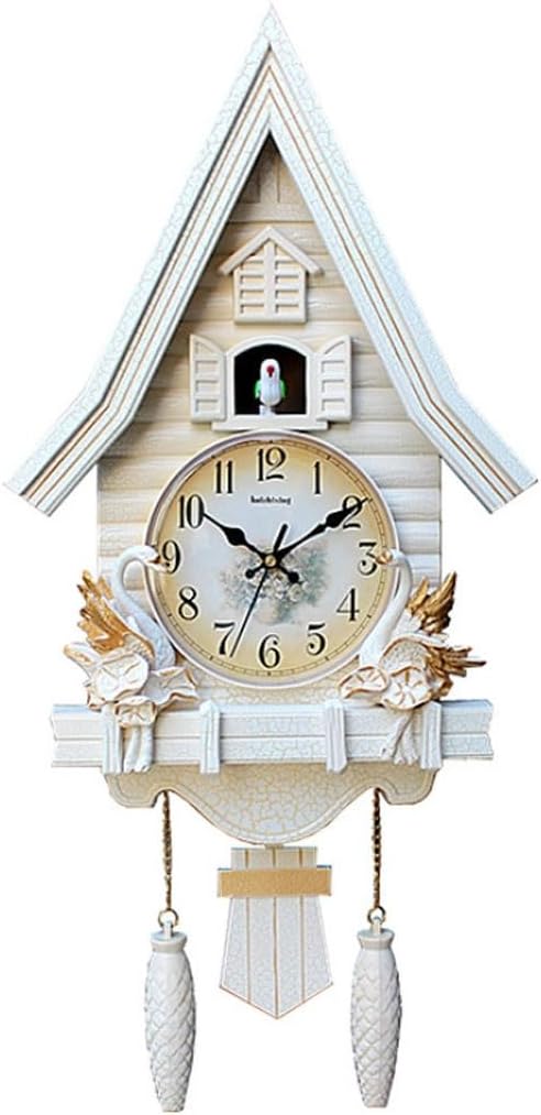 Cuckoo Clocks Wall Clock Decorative Boho Cute Time Wall Clock for Bedroom, Creative Quartz Movement Cuckoo Clock, Hand Carved Vintage Wall Decor, Easy Read (Color : B, Size : Arabic Dial)