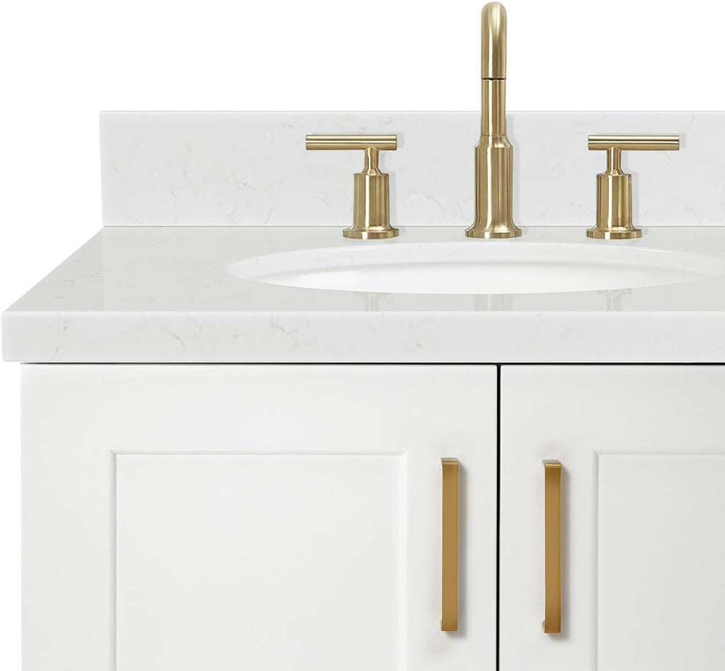 ARIEL Taylor 42 in. Left Offset Oval Sink Bathroom Vanity with Carrara White Quartz Countertop 1.5 Edge in Midnight Blue