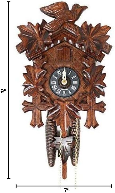 BIRD AND LEAF Model 1200 Brown Forest Mechanical Cuckoo Clock, Linden Wood with Half and Full Hour Strike