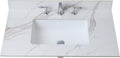 37 x 22 Inch Bathroom Vanity Top, Sintered Stone Top with Ceramic Sink, Three Hole Vanity Top With Undermount Rectangular Sink and 1 Backsplash (Carrara Gold, 3 Hole)