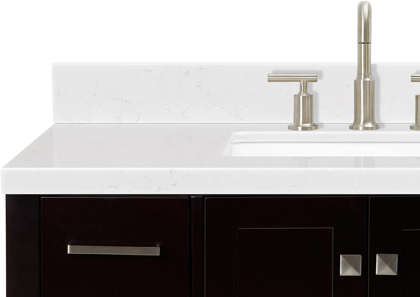 ARIEL Cambridge 42-inch Bathroom Vanity with Sink,Solid Wood, 1.5-inch Carrara White Quartz Countertop, Single Rectangular Porcelain Sink, 2 Soft Closing Doors, 9 Dovetail Drawers, Espresso