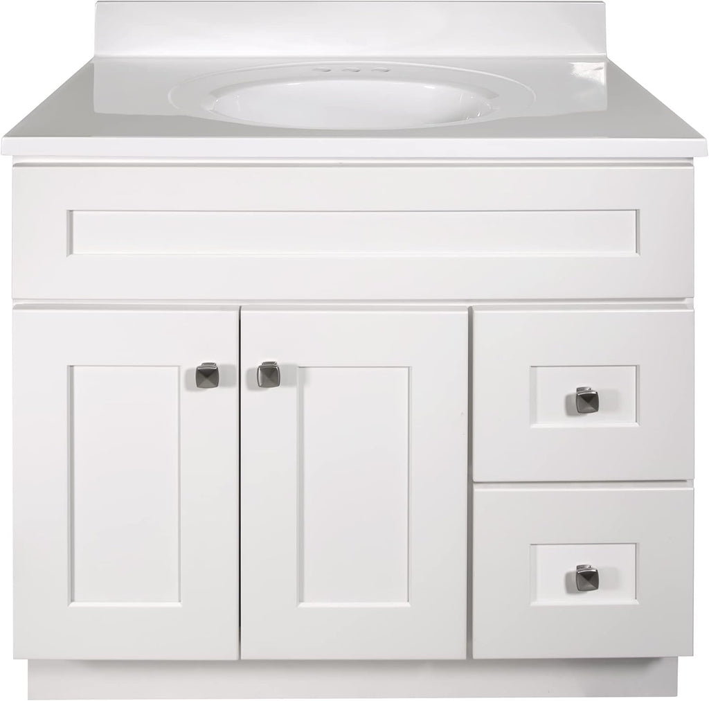 Design House Brookings 37 Inch Bathroom Vanity with Top, Ready to Assemble, Sherwin Williams® White, 585695