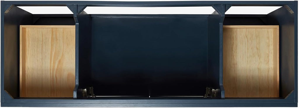 ARIEL Hamlet 60-inch Bathroom Vanity with Sink,Solid Wood, 1.5-inch Carrara White Quartz Countertop & Backsplash, Single Oval Porcelain Sink, 2 Soft Closing Doors, 4 Dovetail Drawers, Midnight Blue