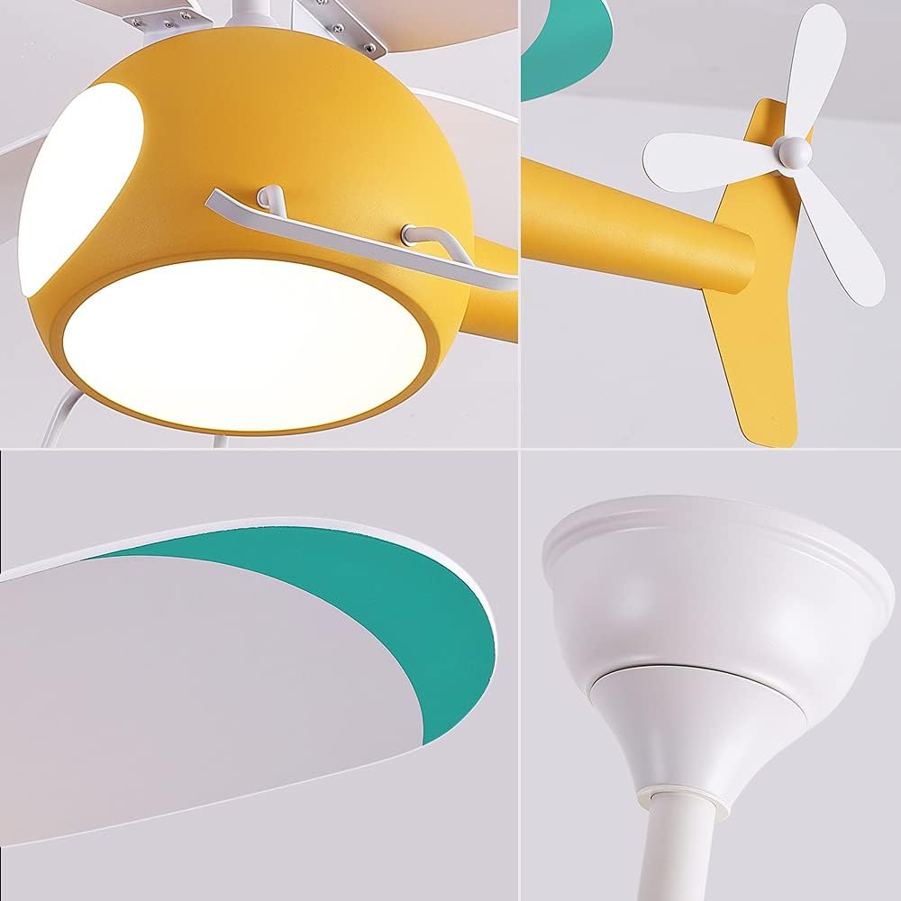 Children's Bedroom Ceiling Fan with lights,Remote control speed,Dimmable Kids Room Cartoon Ceiling Fan Lamp,Helicopter Model Teddy Bear Model Options Yellow