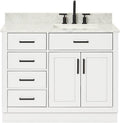 ARIEL Hepburn 43' Inch Right Offset Rectangle Sink Vanity with 0.75 Inch Edge Carrara White Countertop in White