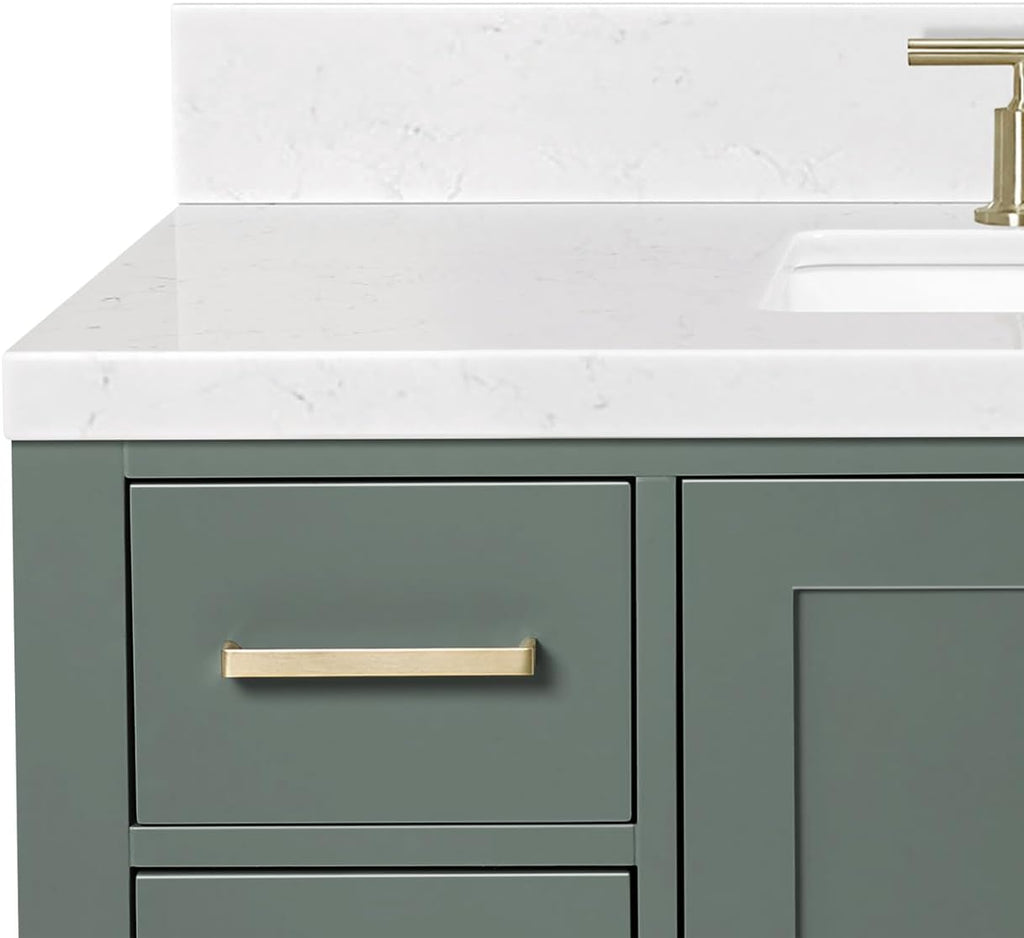 ARIEL Cambridge 42 Inch Single Rectangle Sink Bathroom Vanity with Carrara White Quartz Countertop 1.5 Inch in Vintage Green