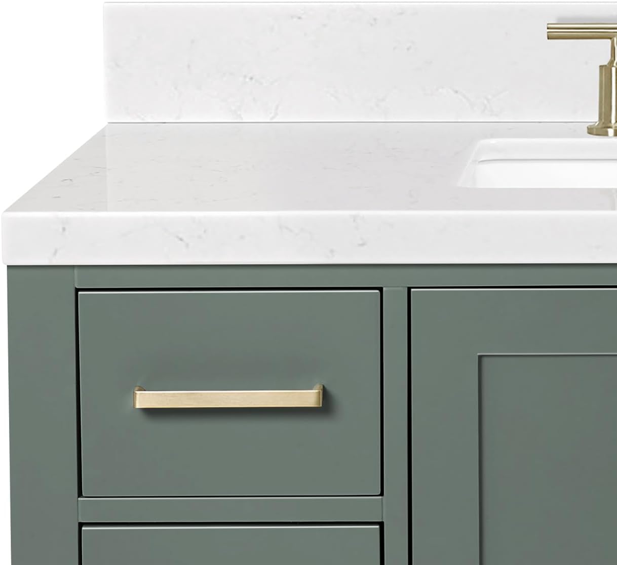 ARIEL Cambridge 42 Inch Single Rectangle Sink Bathroom Vanity with Carrara White Quartz Countertop 1.5 Inch in Vintage Green