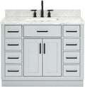 ARIEL Hepburn 42' Gray Single Bathroom Vanity with Sink, 1.5' Edge Italian Carrara Marble Top, Solid Wood Frame, Rectangular Undermount Sink, 2 Soft Closing Doors, 9 Dovetail Drawers