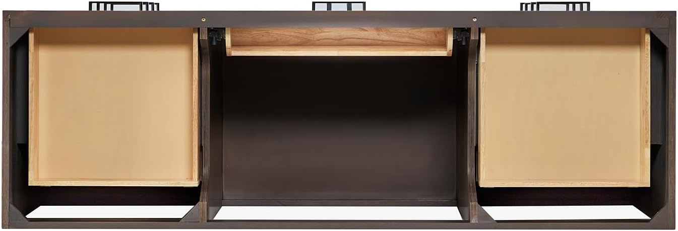 ARIEL Hepburn 66-inch Bathroom Vanity with Sink,Solid Wood, 1.5-inch Carrara White Quartz Countertop & Backsplash, Single Oval Porcelain Sink, 2 Soft Closing Doors, 9 Dovetail Drawers, Brown Oak