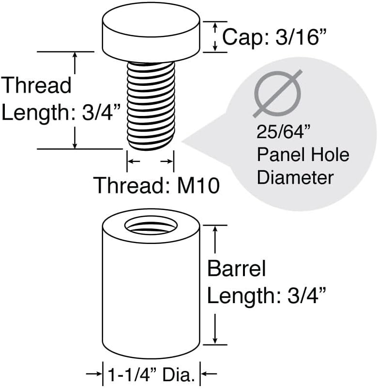 Stainless Steel Standoff 1-1/4 Inch Diameter x 3/4 Inch Barrel Length Brushed Finish for PVC, Glass and Acrylic Sign Stand Off Wall Anchors and Screws 48 Piece Small Store Pack