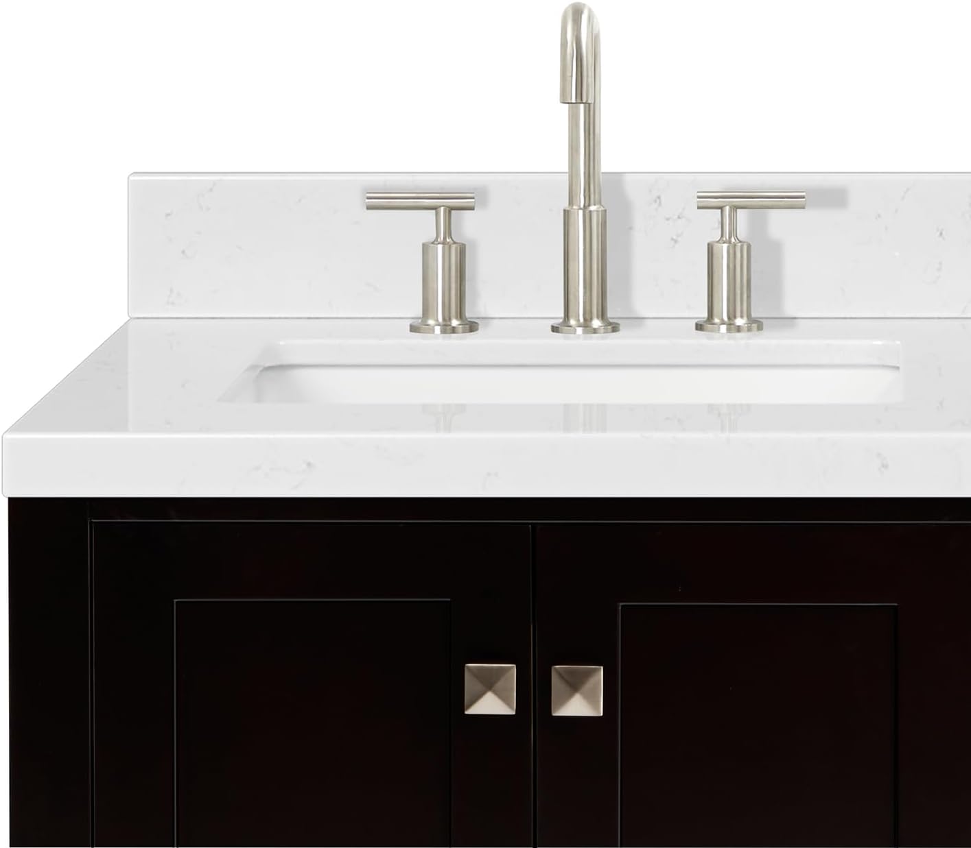 ARIEL Cambridge 36-inch Bathroom Vanity with Sink,Solid Wood, 1.5-inch Carrara White Quartz Countertop, Single Rectangular Porcelain Sink, 2 Soft Closing Doors, 5 Dovetail Drawers, Espresso