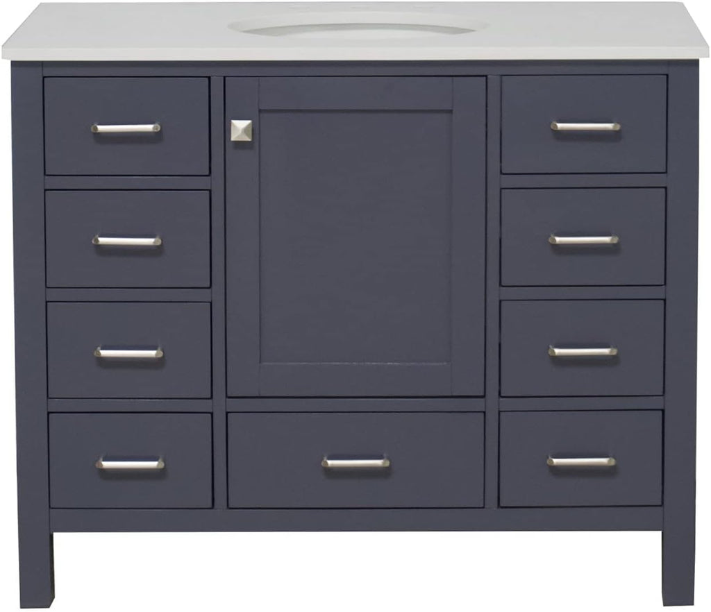 Horizon 42-inch Bathroom Vanity (Engineered White/Marine Gray): Includes Marine Gray Cabinet with Engineered White Countertop and White Ceramic Sink