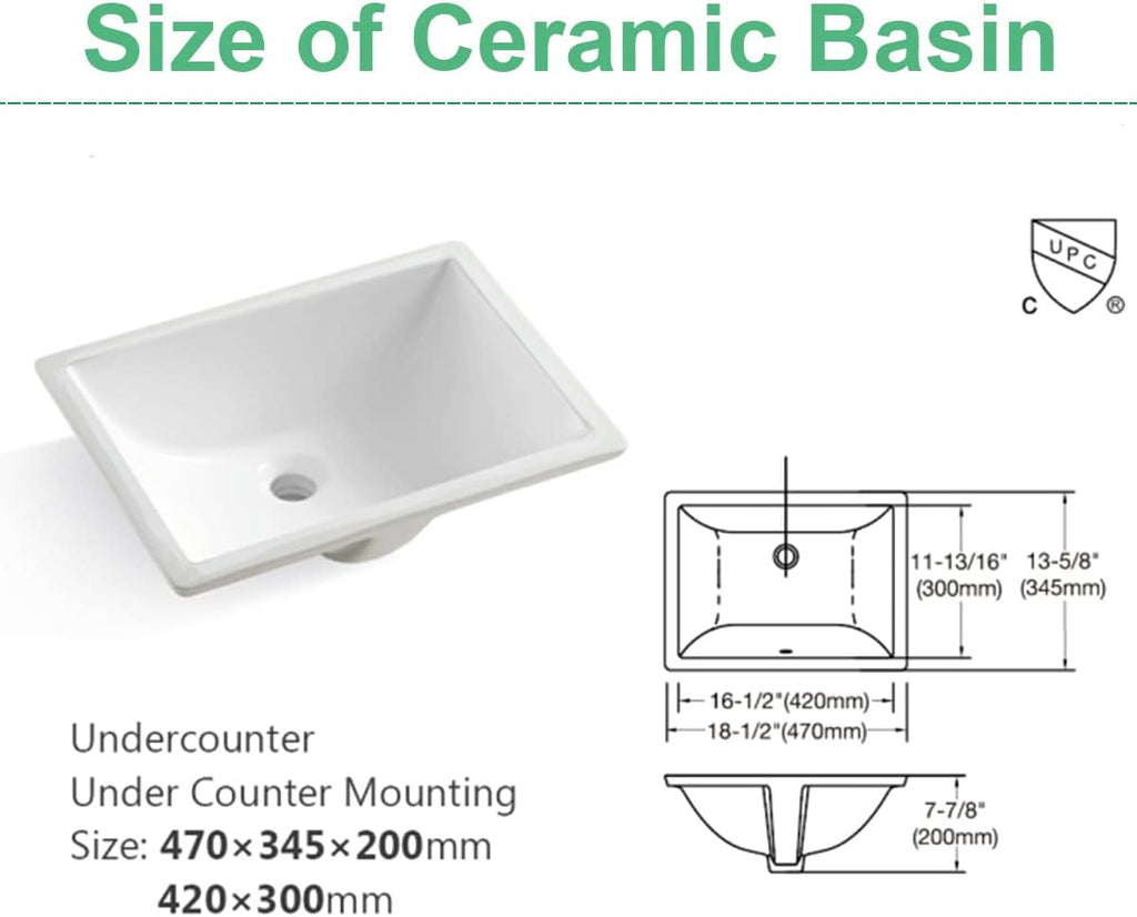Marble White Stone Vanity Top - 1/3 Holes Vanity Sink Tops, Gorgeous Counter top with Ceramic Sink & Backsplash for Bathroom Kitchen, No Cabinet (31'-single hole)