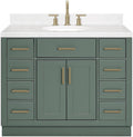 DKB Isabella 42-inch Vintage Green Bathroom Vanity with Center Oval Single Sink, Carrara White Quartz Countertop & Backsplash, Solid Wood Frame, Soft-Closing & Dovetail Drawers