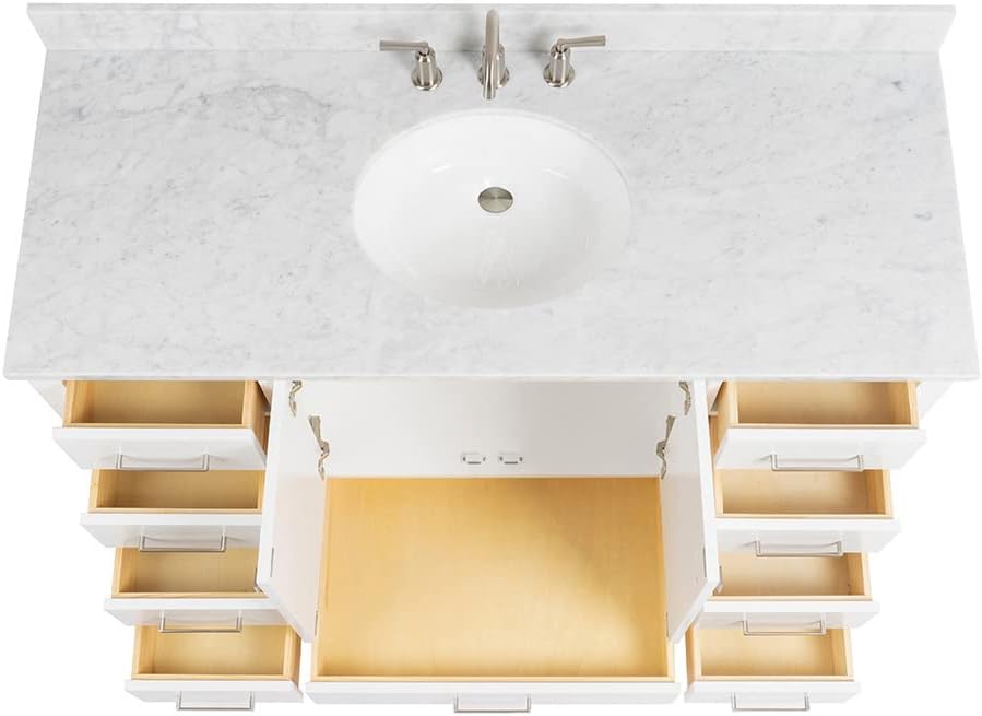 ARIEL Cambridge 55 in. Single Oval Sink Vanity with Carrara White Marble Countertop in White