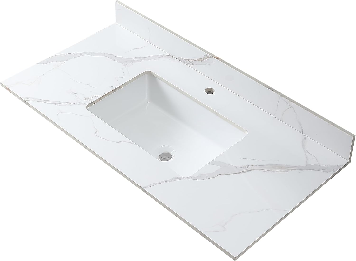 Wohh Marble Vanity Top, Bathroom Sink Countertop with Single Hole, Vanity Tops with Undermount Rectangular Ceramic Sink & Backsplash (43'' with 1 Faucet Hole)