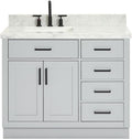 ARIEL 42' Gray Single Bathroom Vanity with Sink, 1.5' Edge Italian Carrara Marble Top, Solid Wood Frame, Rectangular Undermount Sink, 2 Soft Closing Doors, 9 Dovetail Drawers