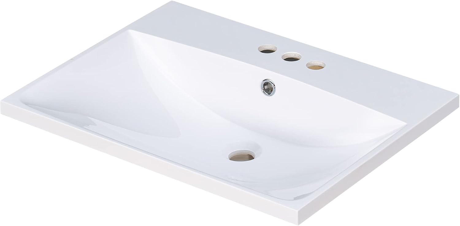 Harper & Bright Designs 24' Bathroom Vanity Top, Single Bathroom Vanity Top with Undermount Rectangular Middle Sink, Pre-Drilled 4 Inch Faucet Hole Vanity Top, (Faucet&Cabinet Not Included)