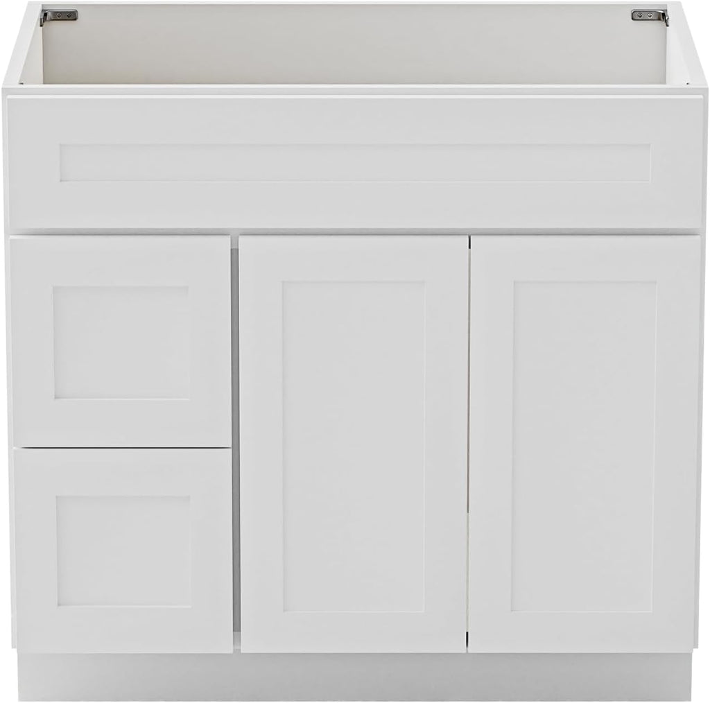 KitchenMan Bathroom Vanity 36 Inch Unassembled Bathroom Sink Cabinet with 2 Shaker Drawers and Vanity for Bathroom, White (Handles and Sink Basin Not Included)