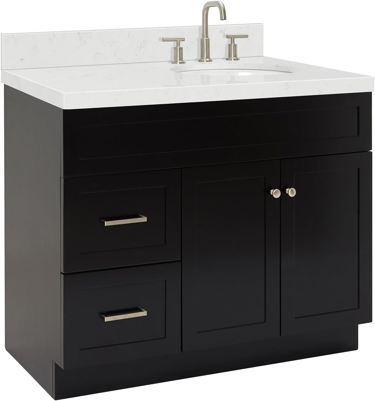 ARIEL Hamlet 42 in. Right Offset Oval Sink Bathroom Vanity with Carrara White Quartz Countertop 1.5 Edge in Black