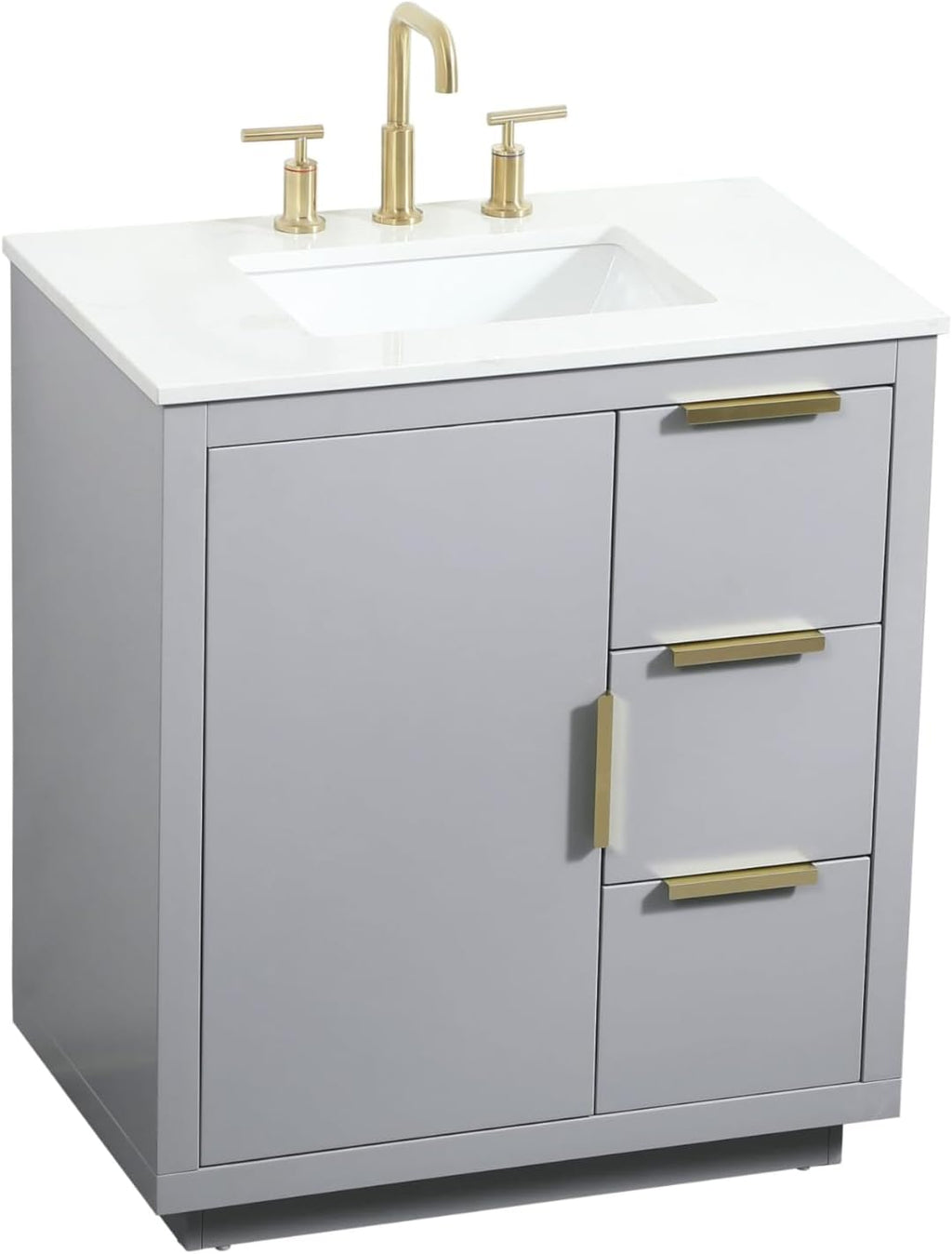 30 Single Bathroom Vanity, with Engineered Marble Top Soft-Close, Grey