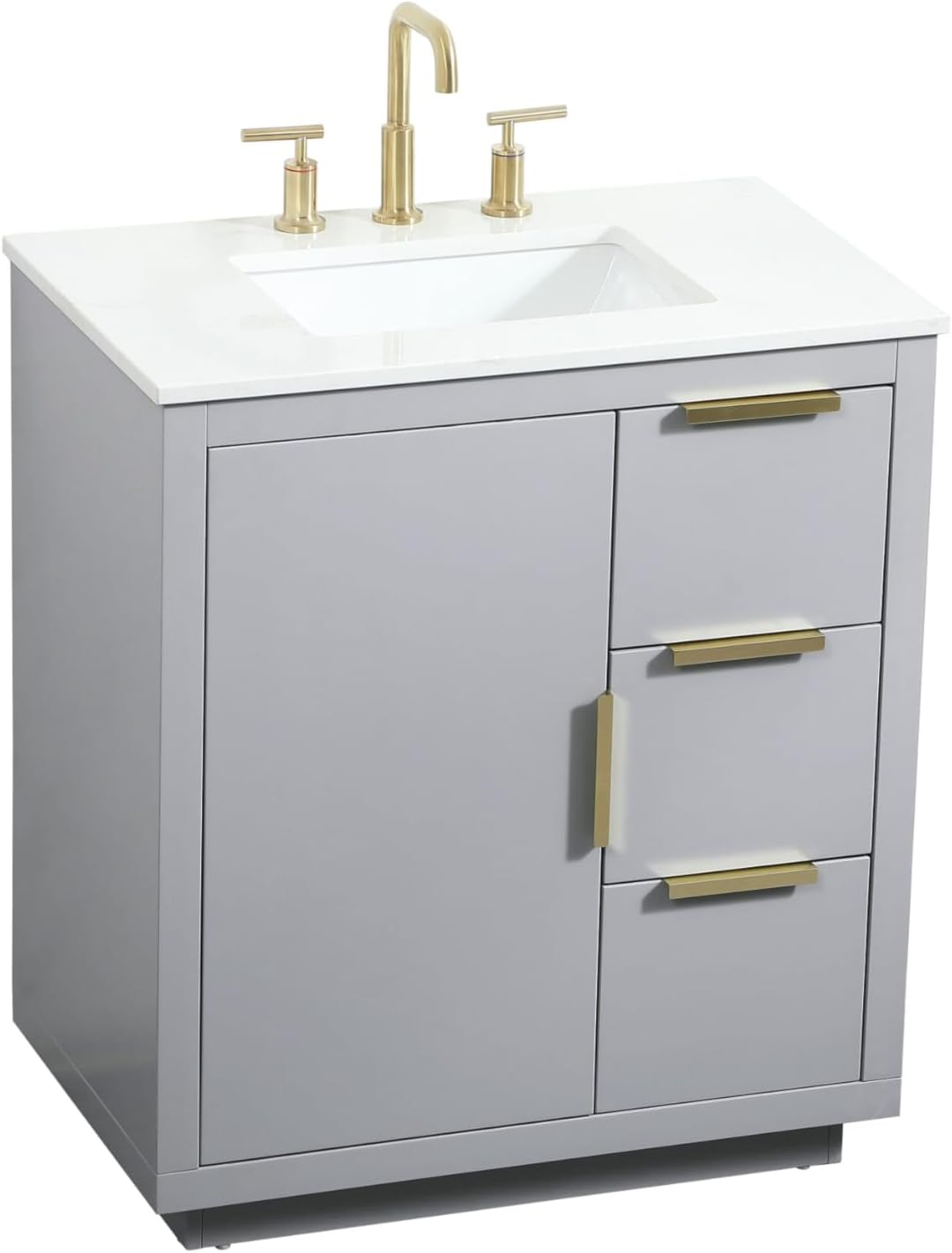 30 Single Bathroom Vanity, with Engineered Marble Top Soft-Close, Grey
