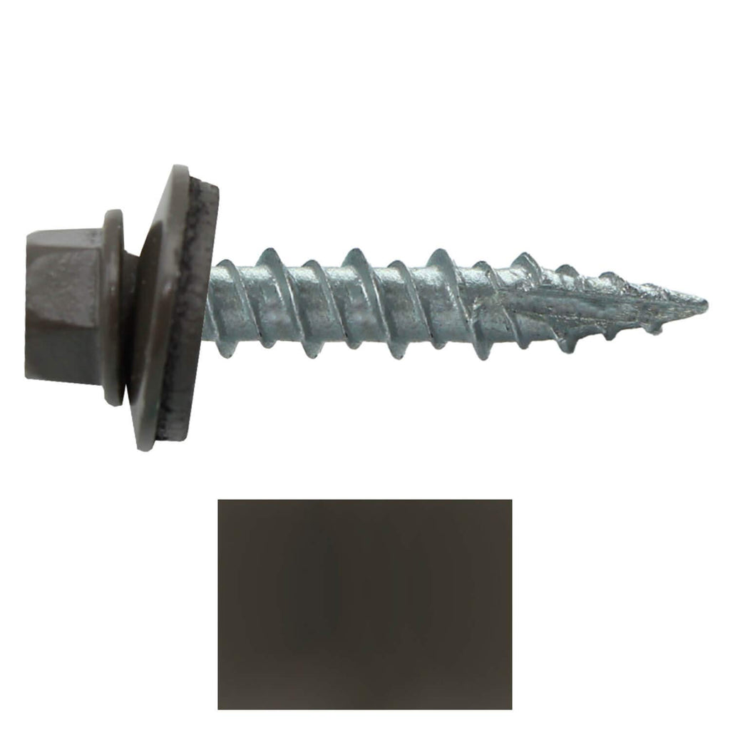 10 x 1 Antique Bronze Metal Roofing Screws - Hex Washer Head- Self-Starting/Tapping - EPDM Washer. 4 X 250 Bags - 1,000 Screws