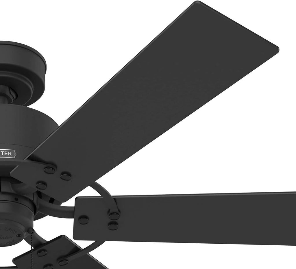 Hunter 52 inch Indoor Ceiling Fan No Light - Black Ceiling Fan without Light, 6 Blades, Standard Mount, For Bedroom, Living Room, or Kitchen, Pull Chain - Gilrock 51817, Matte Black