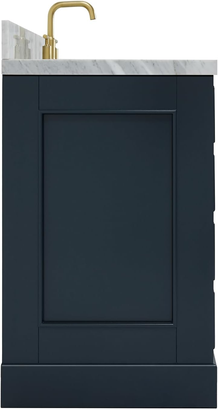 ARIEL Stafford 48-inch Bathroom Vanity with Sink,Solid Wood, 1.5-inch Italian Carrara Marble Countertop, Single Rectangular Porcelain Sink, 2 Soft Closing Doors, 9 Dovetail Drawers, Midnight Blue