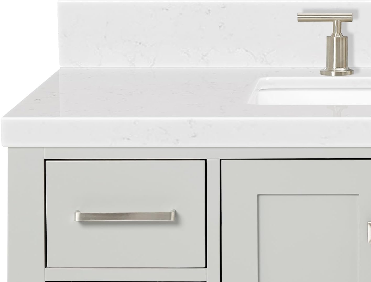 ARIEL Cambridge 42-inch Bathroom Vanity with Sink,Solid Wood, 1.5-inch Carrara White Quartz Countertop, Single Rectangular Porcelain Sink, 2 Soft Closing Doors, 9 Dovetail Drawers, Grey