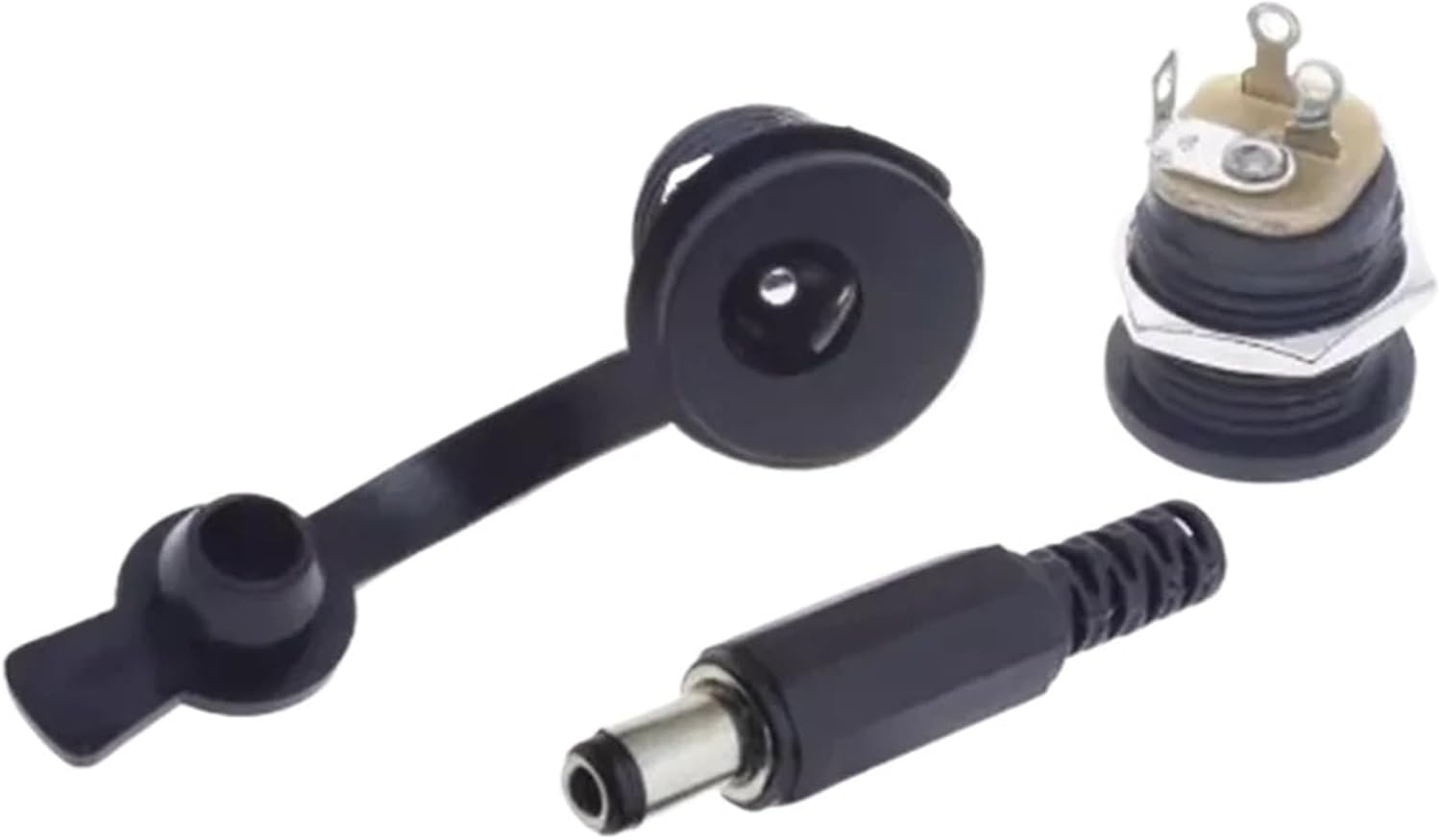 100pcs 5pairs 5.5x2.1mm 5.5x2.5mm DC Power Male Connector DC Power Socket Female Jack Screw Nut Panel Mount Connector(5.5x2.1 with Cap)