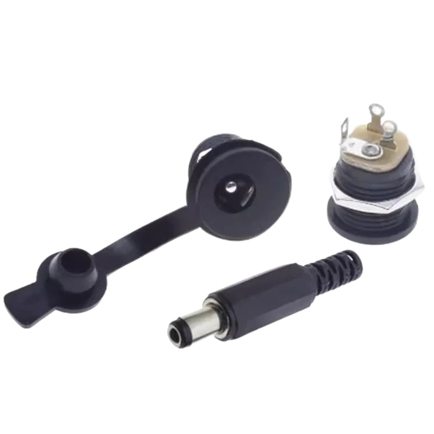 100pcs 5pairs 5.5x2.1mm 5.5x2.5mm DC Power Male Connector DC Power Socket Female Jack Screw Nut Panel Mount Connector(5.5x2.5 with Cap)