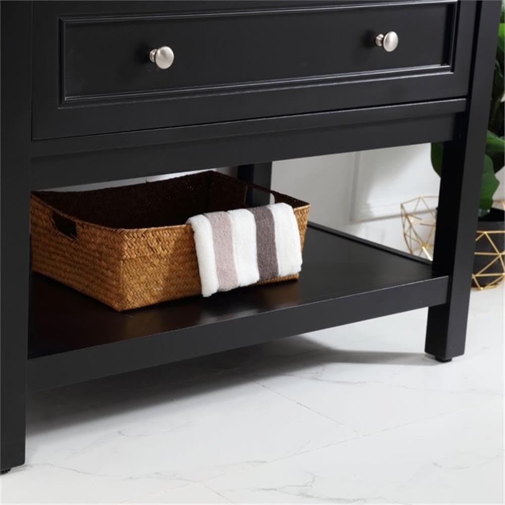 Pemberly Row Contemporary 36' Bathroom Vanity, Solid Poplar Wood Base, Carrara White Marble Top, Hand-Painted Black Finish, Porcelain Undermount Sink, Soft-Close Drawer, Storage Shelf, Free-Standing