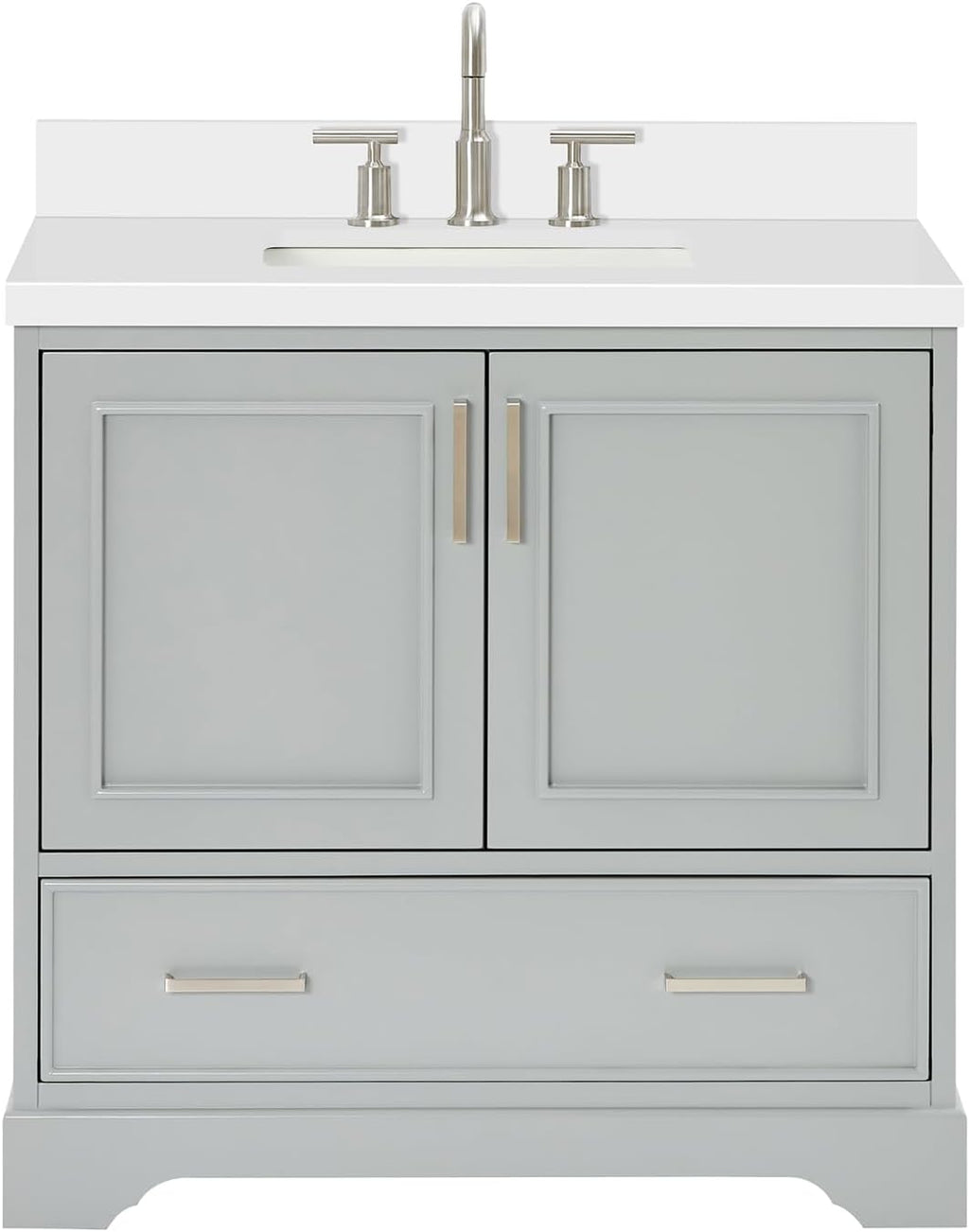 ARIEL Stafford 36-inch Bathroom Vanity with Sink,Solid Wood, 1.5-inch Pure White Quartz Countertop, Single Rectangular Porcelain Sink, Soft Closing Doors, Dovetail Drawers, Grey