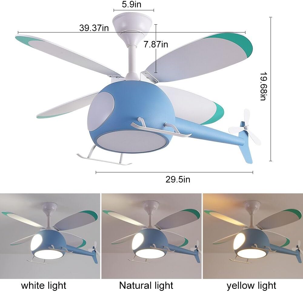 Kids Room Ceiling Fan with lights,Remote control speed,Dimmable Children's Bedroom Cartoon Ceiling Fan Lamp,Helicopter Model&Teddy Bear Model Options Pink